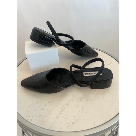 STEVE MADDEN DAID MULE CROCODILE EMBOSSED PATTERN LOW HEEL BLACK SIZE 7 1/2 - Picture 1 of 10